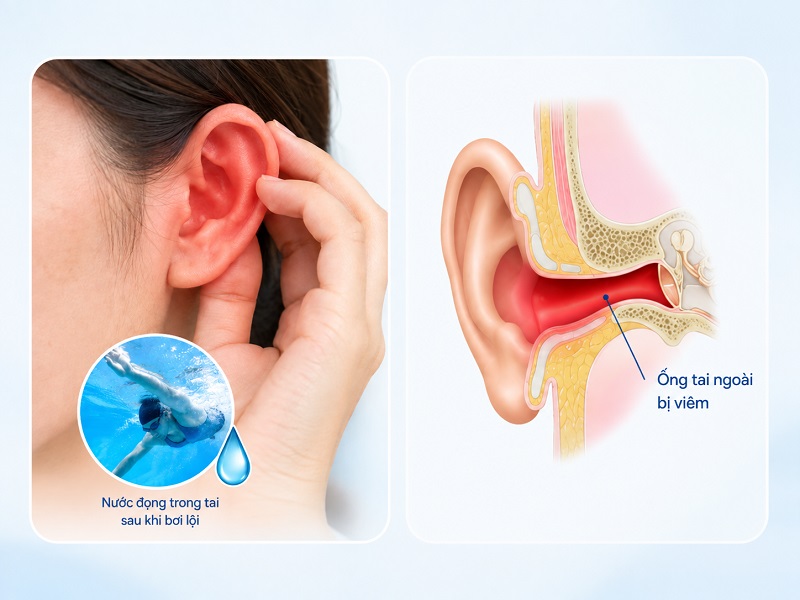 Viêm tai ngoài do ứ đọng nước khi bơi lội